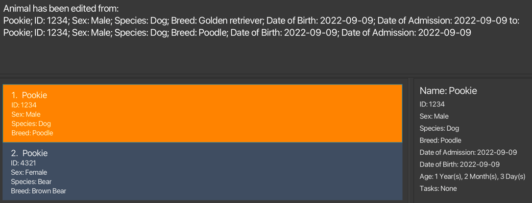 Edit animal species and breed